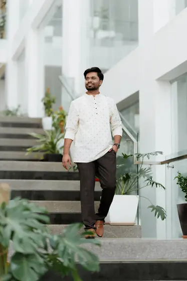 Arun on the stairs — Likitha & Arun, Shivamogga
